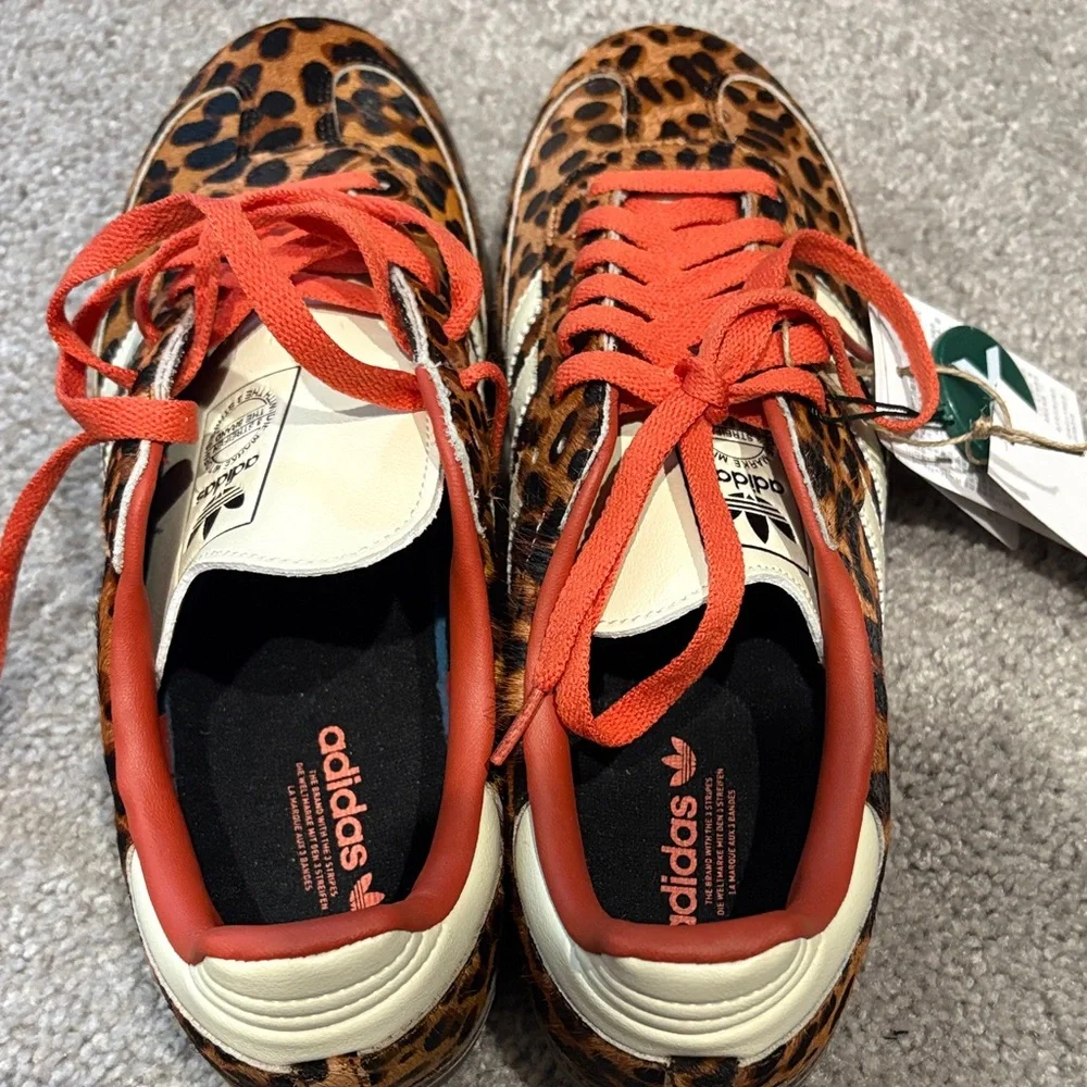 adidas Women’s Leopard Print Samba Sneakers with Orange Accents - Picture 2 of 3